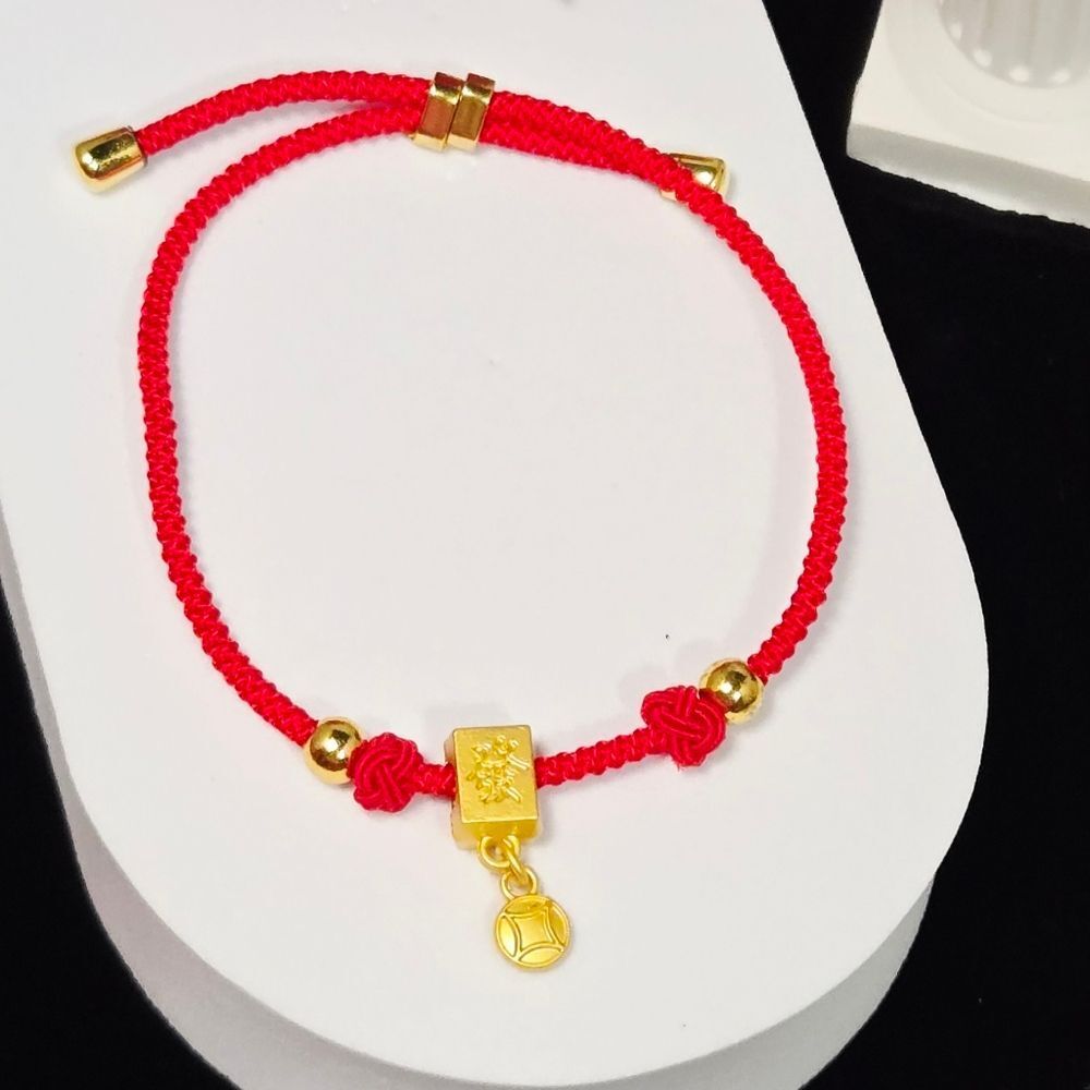 Red String Gold Bar Bracelet – Lucky Coin Charm Fashion Chinese Symbol New Year